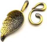 33x13mm (w/17x10mm Swirled Hook) Leaf Hook & Eye Clasp, Antique Bronze