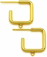 2pc (1 Pair) 18x16mm 18k Gold-Plated Brass Open-Square Earstud w/Loop
