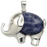 1pc 37x29mm Blue Spot Jasper Elephant Pendant, Silver (See Photos for Variation)