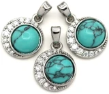 15x12mm Brass & Cubic Zirconia Moon Pendant w/Synthetic Turquoise, Silver