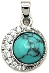15x12mm Brass & Cubic Zirconia Moon Pendant w/Synthetic Turquoise, Silver