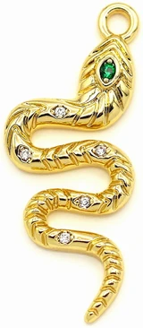30x12mm 18k Gold-Plated Brass & Cubic Zirconia Snake Pendant