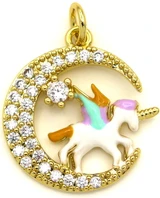 19x18mm 18k Gold-Plated Brass & Cubic Zirconia Enameled Unicorn on the Moon Pendant