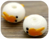 2pc 12x8mm Lampwork Glass Handmade Goldfish Rondelle Beads, White w/Orange