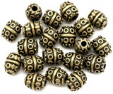 20pc 8.5x7mm Patterned Barrel Spacer Beads, Antique Bronze