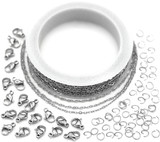 VALUE PACK: 10 Meters of 2mm 304 Stainless Steel Cable Chain w/Jump Rings & Lobster Claw Clasps