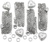 VALUE PACK: 4pc of 17.5" 2.5mm 316 Stainless Steel Cable Chains w/Heart Locket Pendants & Jump Rings