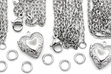 VALUE PACK: 4pc of 17.5" 2.5mm 316 Stainless Steel Cable Chains w/Heart Locket Pendants & Jump Rings