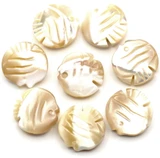 4pc 13mm Natural Shell Carved Fish Coin Beads, Brown