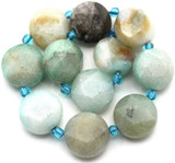Approx. 6.5" Strand 12mm Flower Amazonite Faceted Coin Beads
