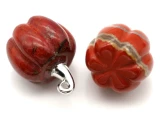 18x26mm Red Jasper Carved Pumpkin Pendant, Silver
