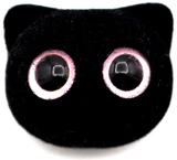 Approx. 19x16mm Fuzzy Resin Flocked Cat Head Bead, Black w/Pink Eyes