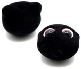 Approx. 19x16mm Fuzzy Resin Flocked Cat Head Bead, Black w/Pink Eyes