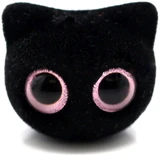 Approx. 19x16mm Fuzzy Resin Flocked Cat Head Bead, Black w/Pink Eyes