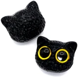 2pc Approx. 18x15mm Resin Cat Head Textured Beads, Black w/Yellow Eyes