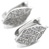2pc (1 Pair) 19x9mm Brass & Cubic Zirconia Leaf Latch Back Earring Findings w/Loop, Silver (See Note)