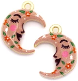 2pc 19x14mm Crescent Moon Charms, Gold w/Brown