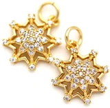 2pc 15x13mm Brass & Cubic Zirconia Star Charms, Gold
