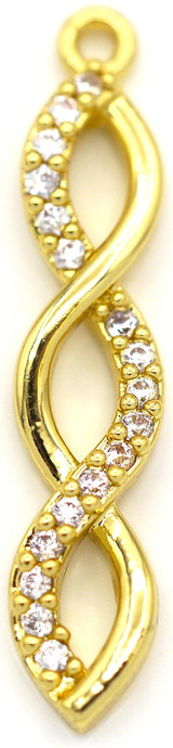 26x5mm 18k Gold-Plated Brass & Cubic Zirconia 3-Twist Charm