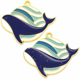 2pc 25x31mm Enameled Whale Charms, Light Gold (See Photos for Variation)