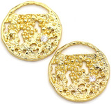 2pc 19mm 14k Gold-Plated Brass & Cubic Zirconia Textured Round Pendants