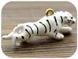32x12mm 18k Gold-Plated Stainless Steel & Enameled Tiger Pendant, White & Black