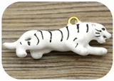 32x12mm 18k Gold-Plated Stainless Steel & Enameled Tiger Pendant, White & Black
