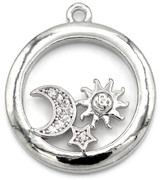 20x18mm Brass & Cubic Zirconia Sun & Moon Round Pendant