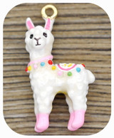 25x13mm Enameled Alpaca Charm, White/Pink/Gold