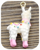 25x13mm Enameled Alpaca Charm, White/Pink/Gold