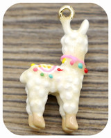 25x13mm Enameled Alpaca Charm, Tan/White/Gold
