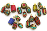 Random Pick: 4pc 12-21mm Brass & Synthetic Coral and Turquoise Mixed Shape Pendants, Gold & Mixed Color