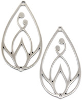 2pc 40x22mm Stainless Steel Laser-Cut Teardrop Lotus Focal Links