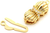 23x8mm 18k Gold-Plated Brass & Cubic Zirconia Double Shell Box Clasp