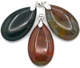 1pc 35x20mm Fancy Jasper Teardrop Pendant w/Brass Bail, Silver