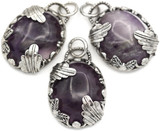 1pc Approx. 30x21mm Brass & Amethyst Art Nouveau Oval Pendant, Antique Silver