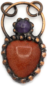 Approx. 41x23mm Goldstone (Man-Made) Pendant w/Amethyst Accent, Antique Copper (See Photo for Variation)