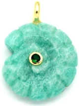 1pc Approx. 33x25mm Amazonite Carved Shell Pendant, Gold