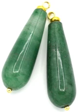 2pc Approx. 40x10mm Green Aventurine Teardrop Pendant, Gold