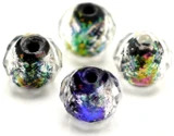 4pc Approx. 10x9mm Dichroic Foil Lampwork Glass Faceted Rondelle Beads, Jet/Multi