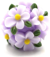 Approx. 22mm Handmade Floral Round Clay Bead, Lavender