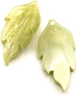 2pc 31x16mm Acrylic Leaf Pendants, Pale Green w/Gold Shimmer