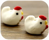 2pc 21x18mm Porcelain Chicken Beads, White/Red