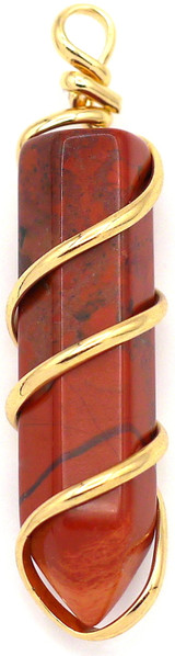 1pc 41x11mm Brass & Red Rainbow Jasper Wire Wrapped Point Pendant