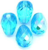 4pc 13x10mm Czech Fire-Polished Glass Faceted Drop Beads, Pale Aqua AB