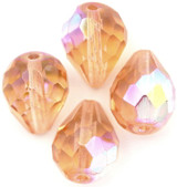 4pc 13x10mm Czech Fire-Polished Glass Faceted Drop Beads, Light Rosaline AB