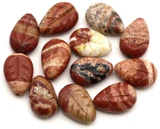 6pc Approx. 12x9mm Red Rainbow Jasper Carved Leaf Beads