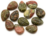 6pc Approx. 12x9mm Unakite Carved Leaf Beads