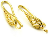 2pc (1 Pair) 25x6mm Brass Earwires w/Filigree-Accent , Gold