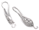 2pc (1 Pair) 25x6mm Brass Earwires w/Filigree-Accent, Silver